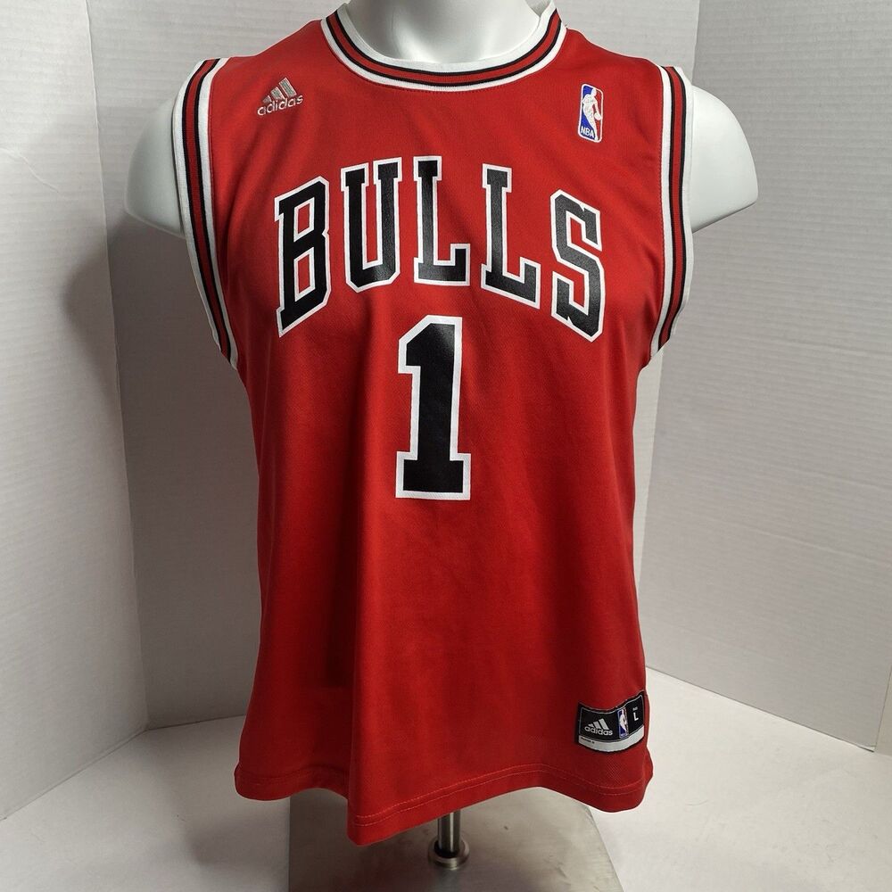 Derrick Rose Chicago Bulls Jersey Youth L (14-16) Red #1 Adidas EUC